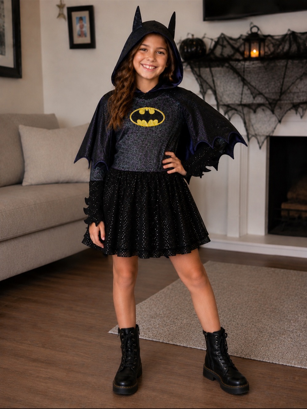 DC Comics Girls Black and Yellow Batgirl Hooded Cape Costume